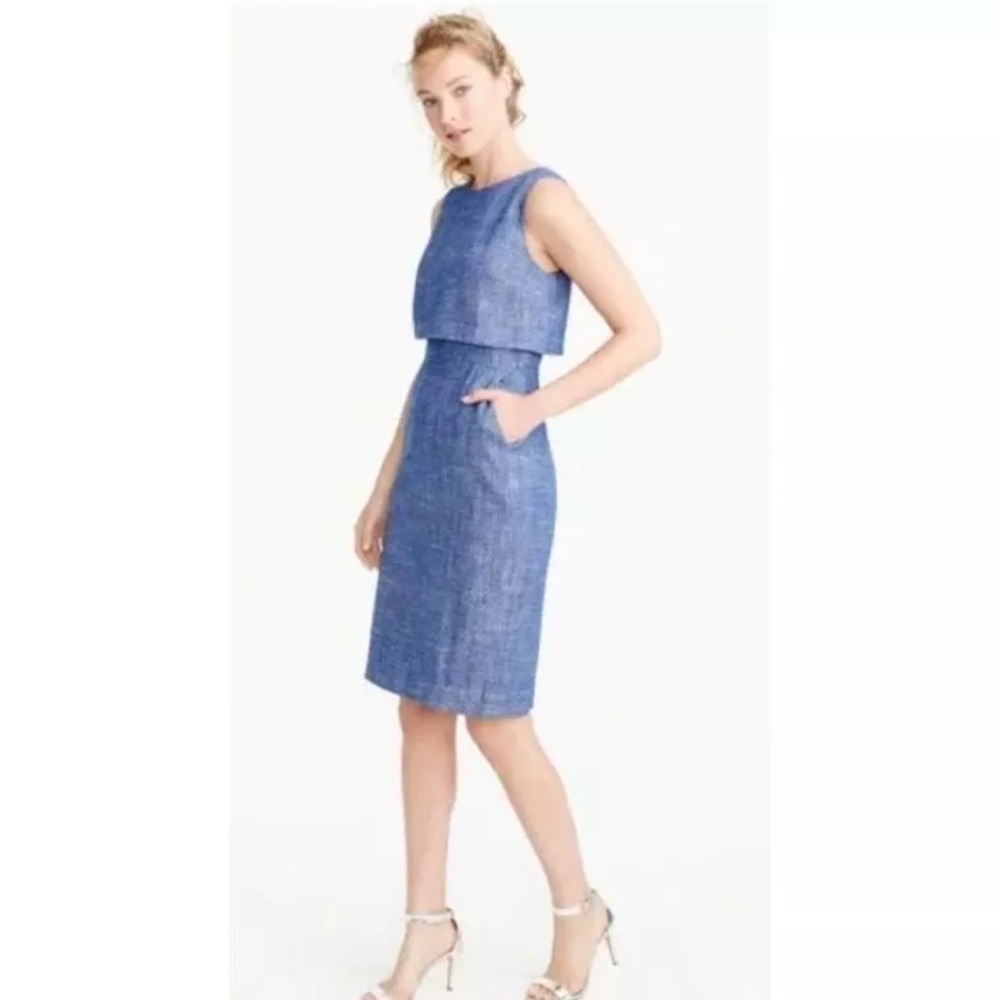 J. Crew Going Places Blue White Sheath Tweed Dress Size 4